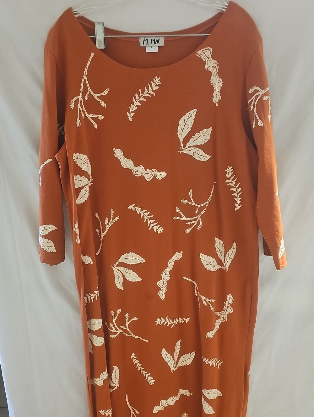 Rust Orange Floral Print Scoop Neck Dress